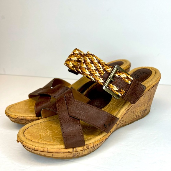 B.O.C. Born Concepts Womens Izabel Cork Strappy Wedges W/Buckle Woven Sz 9M - Picture 1 of 9